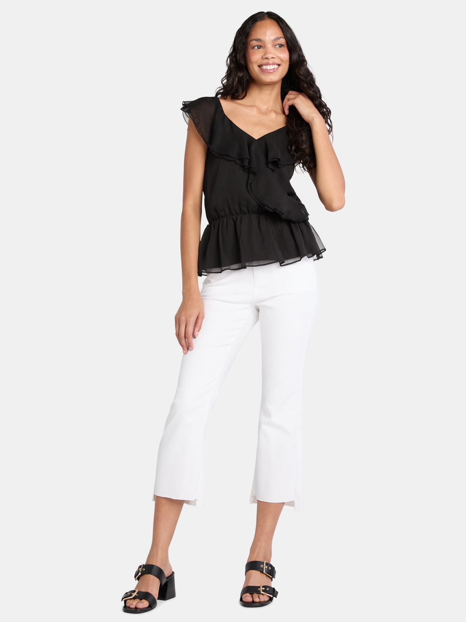 Time and Tru Women’s Ruffle Wrap Tank Top, XS-XXXL