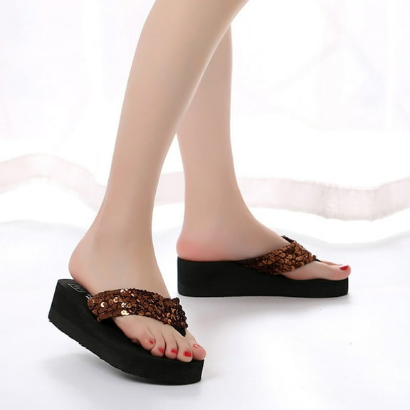 ELAYARD Glitter Platform Sandals for Women Casual Occasion Non-slip EVA 1 Pair Coffee