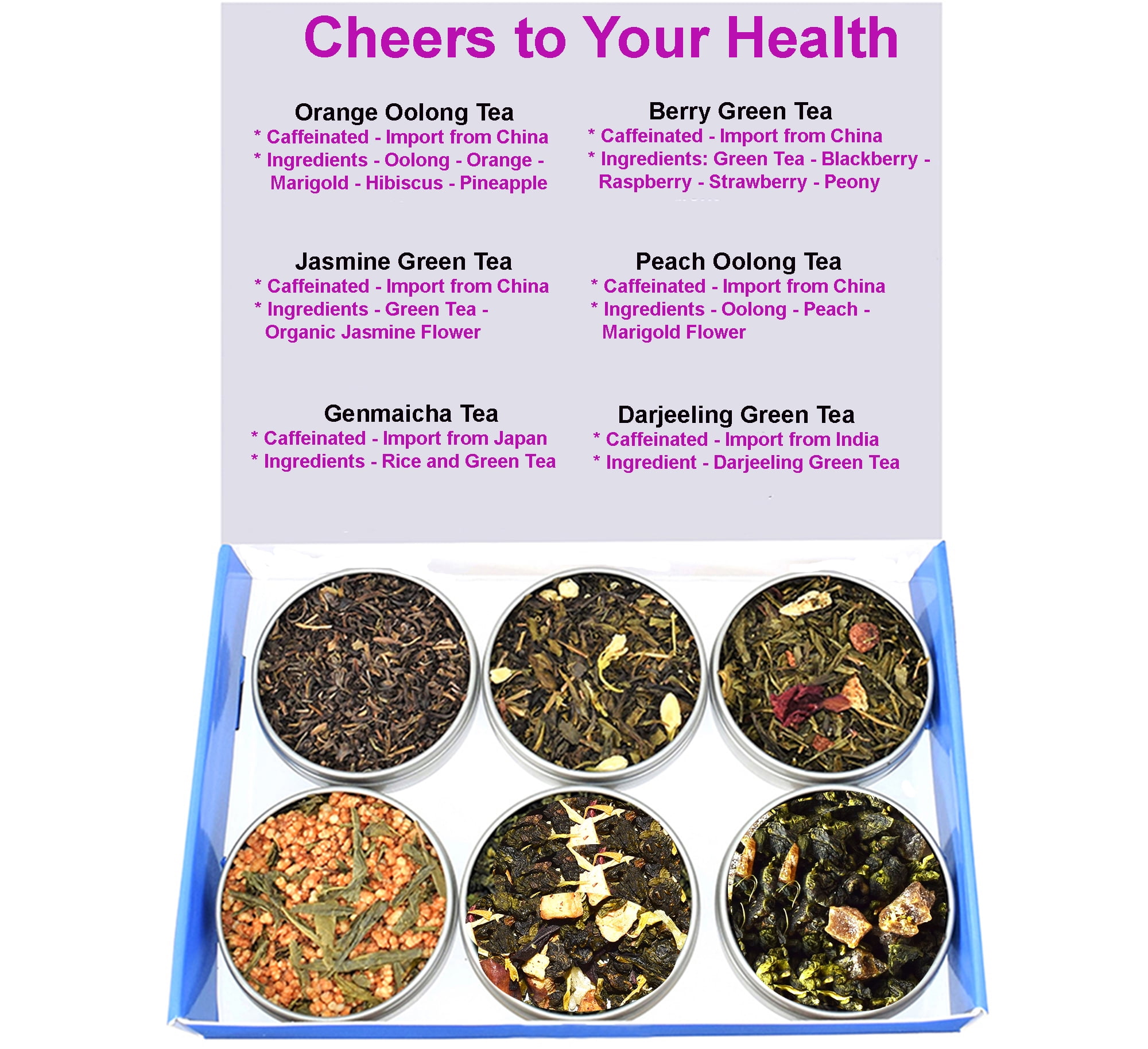 Tea Sampler Green Tea Caffeinated Gift Box Oolong Jasmine Tea