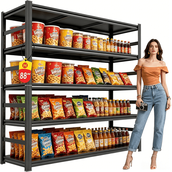 48" W Garage Shelving,5-Tier Heavy Duty Shelving, 3500 lbs Capacity Garage Storage Shelves, Industrial Shelves for Heavy Tools and Equipment, Ideal for Garage, Basement, Black 88" H x 48" W x 24" D