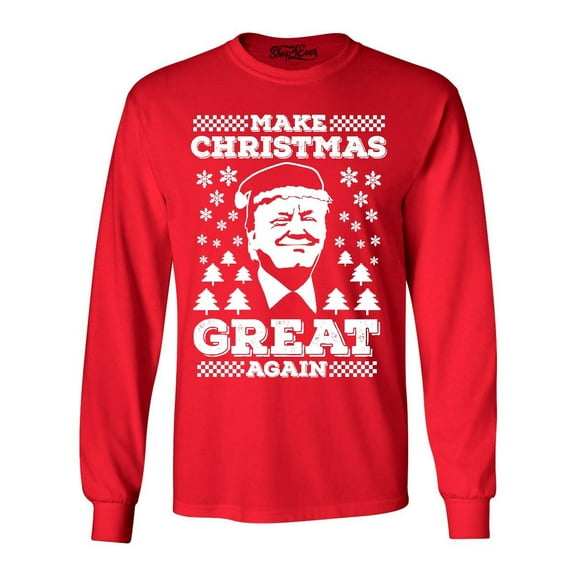 Shop4Ever Men's Make Christmas Great Again Trump Long Sleeve Shirt Medium Red
