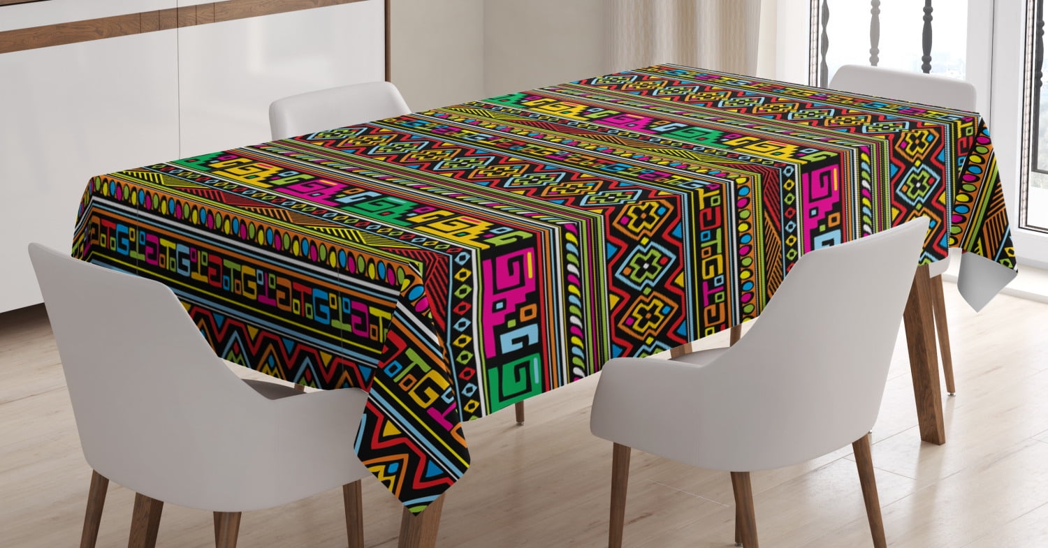 African Tablecloth, Ancient Ancestral Borders in Lively Colors