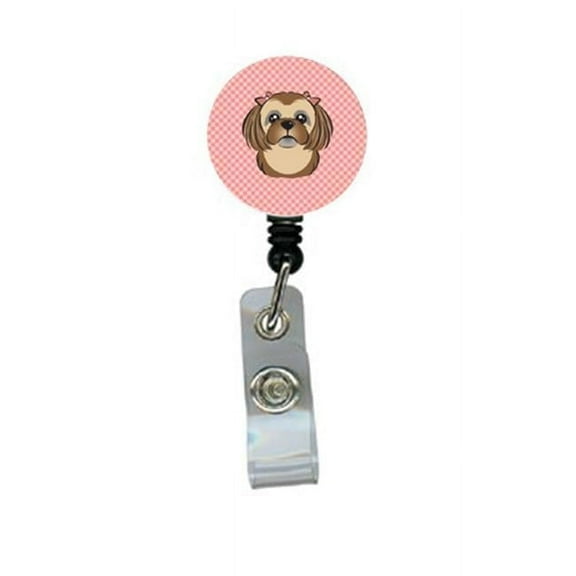 Carolines Treasures BB1249BR Checkerboard Pink Chocolate Brown Shih Tzu Retractable Badge Reel