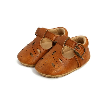 

Lacyhop Toddler Kids Princess Shoe Hollow Out Crib Shoes First Walkers Sandals Birthday Vintage Flats Casual T-Strap Light Brown 4C
