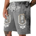 thumbnail image 4 of IWRICH Men's Graphic Printed Retro Shorts Drawstring Elastic Waist Short Pants Casual Fashion Plus Size Pants with Pockets Grey L, 4 of 4