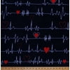 Fleece Heartbeat Hearts Pulse Navy Blue Fleece Fabric Print by the Yard o44151b