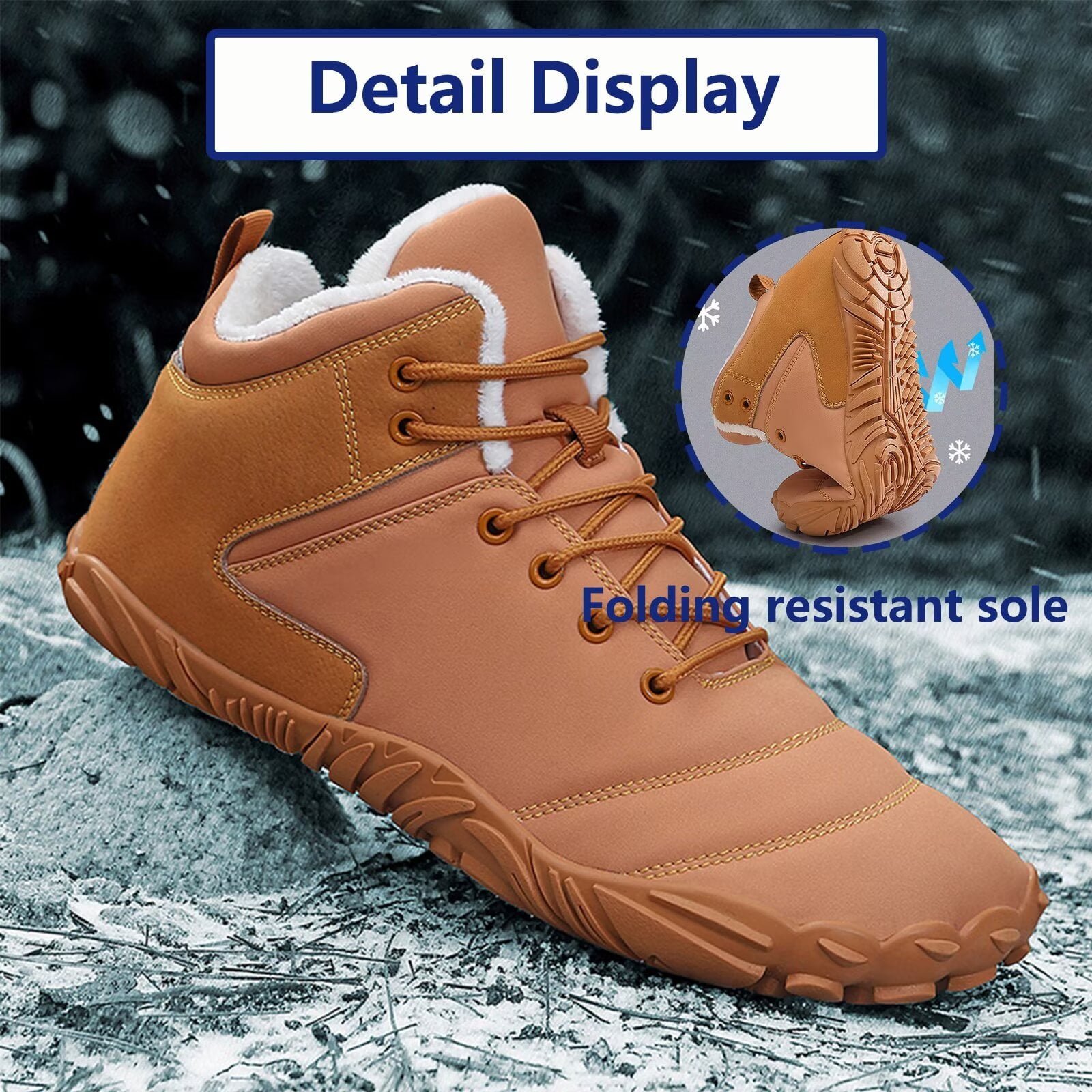 Yunkctuk Mens Womens Barefoot Shoes Winter, Men's Women's High-top Walking Shoes Snow Boots,Thickened Warm Fur Lined Non-slip Hiking Cotton Boots.
