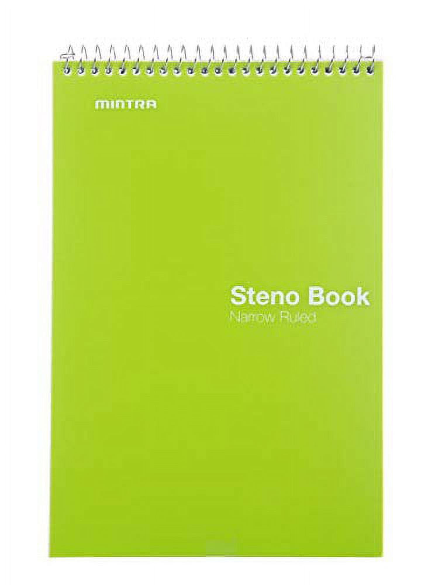 Mintra Office Steno Books 8pk, 6in x 9in, Narrow Ruled, White Paper, 100 Sheets, Black/Green/Blue/Red Cover Set (06726)