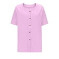 thumbnail image 4 of gbyLJF Womens Linen Short Sleeve Tops Solid Color Round Neck Open Front Blouses Lightweight Button Down Summer Shirts, 4 of 7