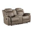 thumbnail image 2 of Miekor Furniture Classic Sandy Brown 1pc Double Reclining Loveseat with Storage Console Cupholder Plush Comfort Pillow-Top Arms Vertical Tufting Solid Wood Luxury Living Room Furniture No8316, 2 of 9