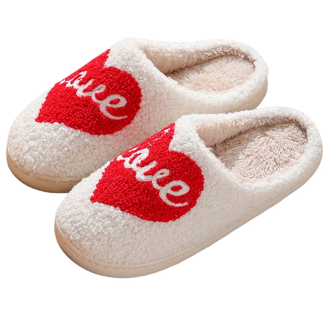 Las mujeres aman las pantuflas mullidas antideslizantes cómodas para el invierno (36-37 Love Heart)