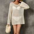 thumbnail image 7 of Lenpel Women's Crochet Knit Sweaters Long Sleeve Scoop Neck Hollow out Casual Pullover Tunic Tops Beach Cover Ups(Khaki,Small), 7 of 7
