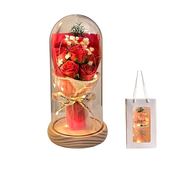 Preserved Rose Bouquet with LED Light, Forever Roses Gift for Women Wife Girlfriend Mom, Valentines Day Birthday Present, Black Blue Pink White Red Purple Pink Gold Acrylic