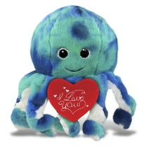 DolliBu I Love You Plush Super Soft Blue Tie-Dye Octopus - Cute Stuffed Animal Octopus with Red Heart Plush for Valentines, Anniversary, Romantic Date, Boyfriend, or Girlfriend Gift - 10 Inches
