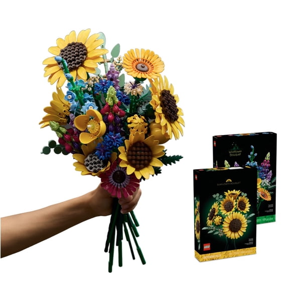 LEGO Botanicals Sunflowers & Wildflowers Bundle - Building Sets for Adults, Ages 18 - Mother's Day Gifts - Artificial Flowers Home Office, Bedroom Decor - 11502 & 10313