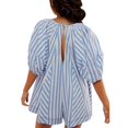 thumbnail image 2 of WBQ Women Striped Summer Rompers Puff Short Sleeve Oversized Short Jumpsuits with Pockets Trendy Vacation Outfits, 2 of 4