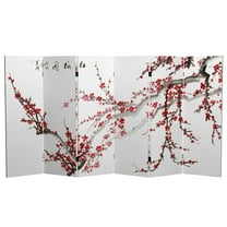 4 ft. Short Double Sided Plum Blossom Canvas Folding Screen