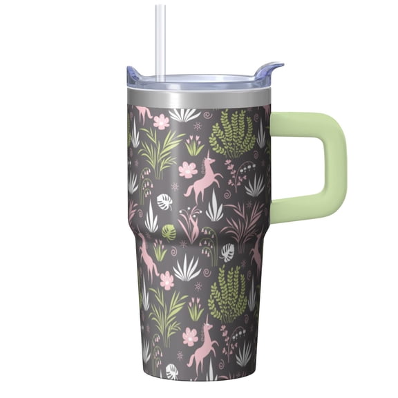 20OZ Unicorn Themed Cup with Handle Stainless Steel Travel Tumbler Ideal Gifts for Women Unicorn Fans Suitable for Birthday Christmas and Poolside Relaxation