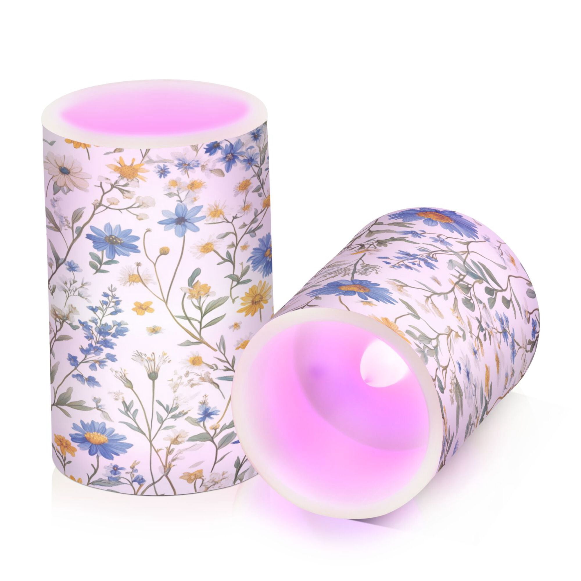 Yayeee Flameless Candles with Remote Flickering Battery Operated Multi Color Changing, Blue Floral