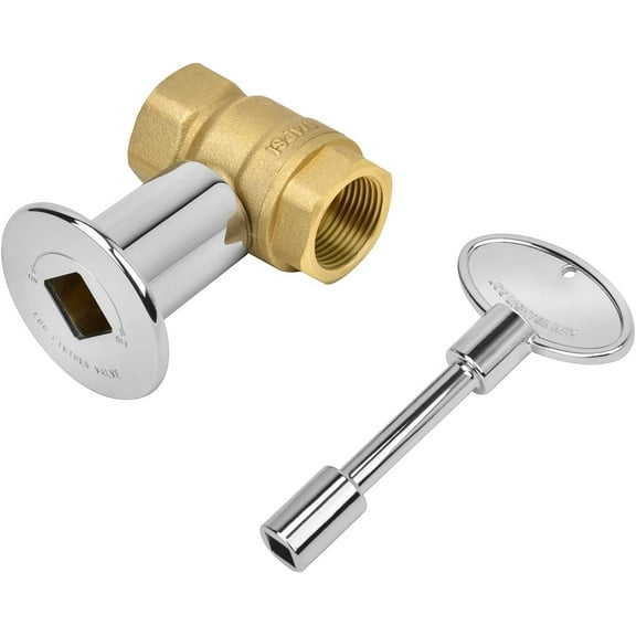 3/4 Inch Straight Gas Key Valve Kit for Fire Pit Fireplace with Flange and 3 Inches Key, Chromed