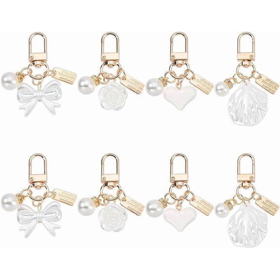 8 Pcs 4 Styles Keychains with Pearl Heart Handbag Purse Charms Purse Backpack Pendant for DIY handcrafting