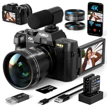 NBD Digital Camera 4K Ultra HD 48MP All-in-One Vlogging Camera with Wide Angle Lens, 16x Zoom and 3" Screen,Microphone