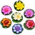 thumbnail image 1 of Paquete de 7 flores de loto de espuma flotante artificiales, plantas de estanque de lirio de agua, decoración de jardín para el hogar, 4 "de diámetro, 1 of 5