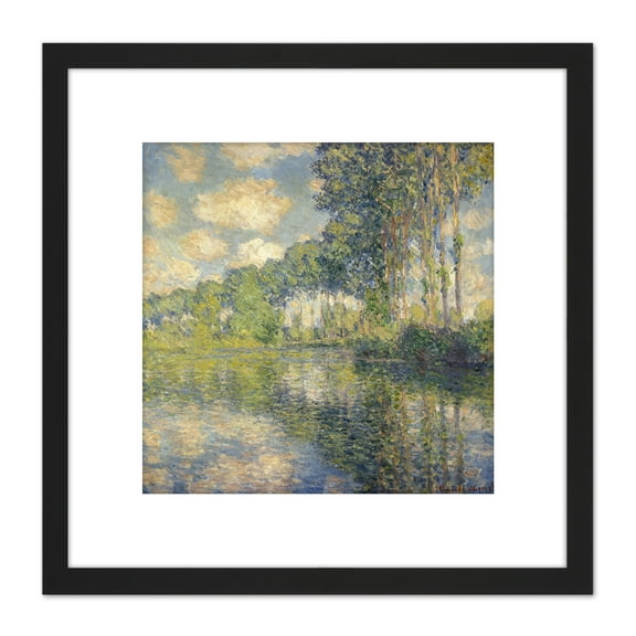 Claude Monet Poplar Trees Epte Painting 8X8 Inch Square Wooden Framed Wall Art Print Picture with Mount