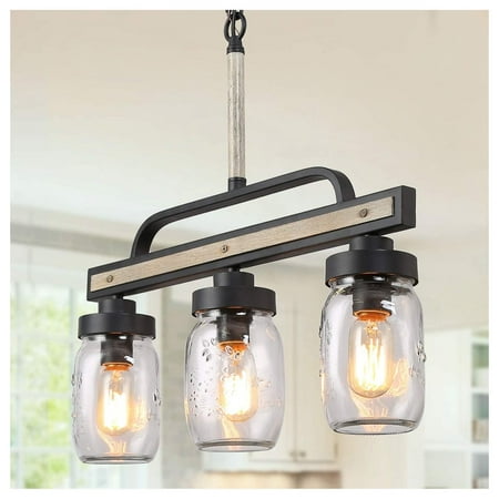 

Lwory Rustic Mason Jar Chandelier Farmhouse Lighting Metal Finish Glass Hanging Pendant for Dining Room Kitchen Island