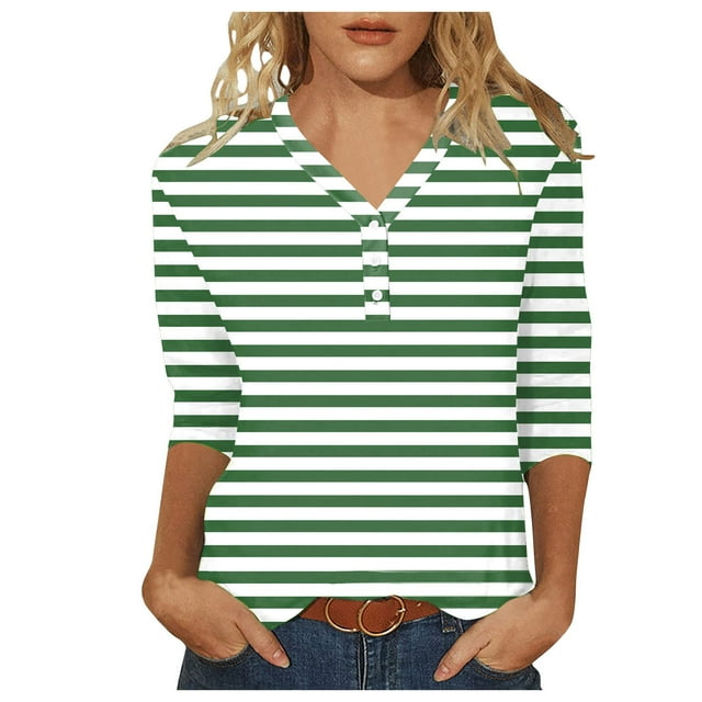 Hauts pour Femmes Col en V Boutons Manches Trois-Quarts Blouse Confortable à Imprimé Floral T-Shirts pour Femmes m