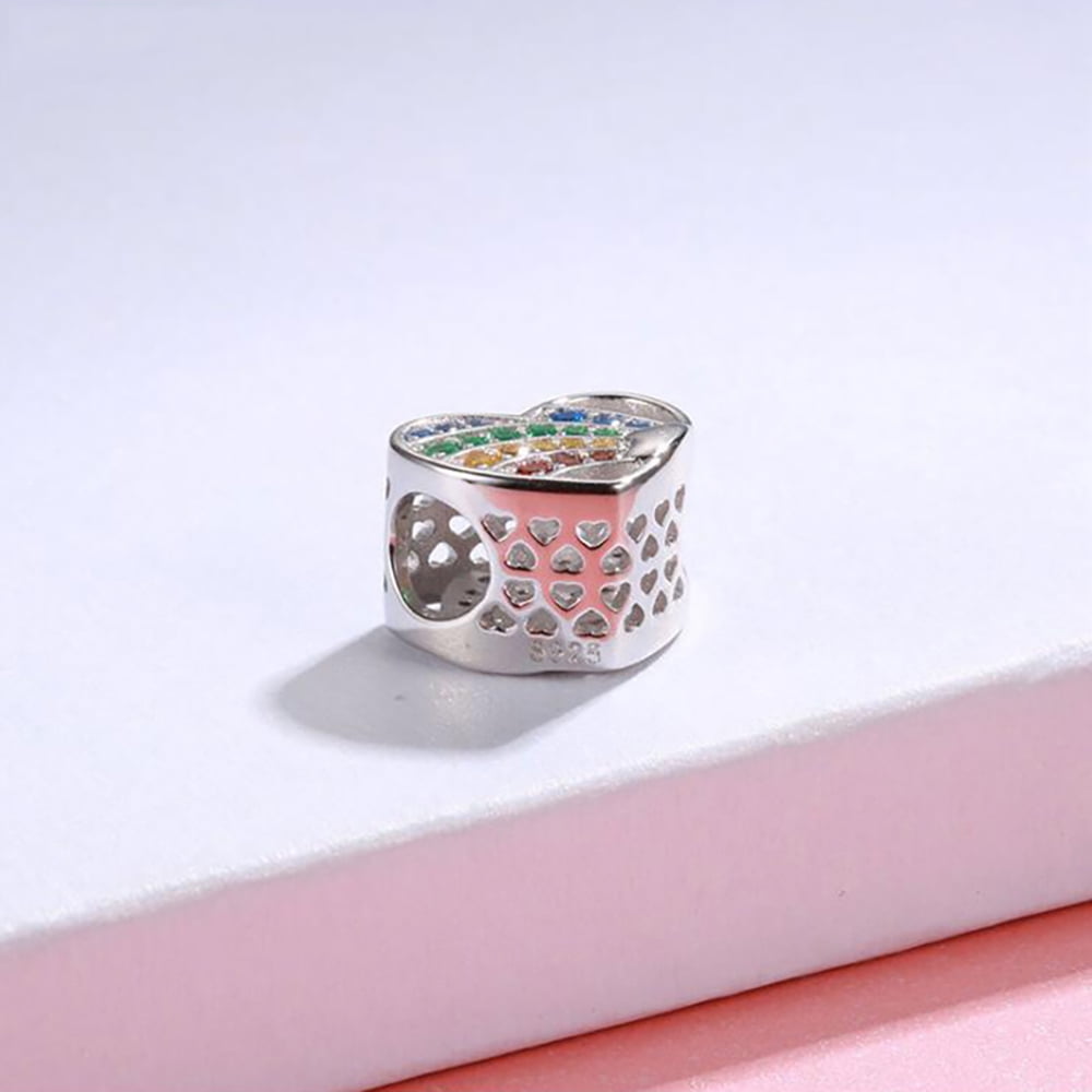 Heart Charm for Women European Bracelet Bead Sterling Silver Rainbow CZ Ginger Lyne Collection