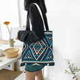 thumbnail image 6 of DouZhe Reusable Grocery Bags, Retro Blue Tribal Style Geometric Lightweight Polyester Canvas Cloth Tote Bag for Travle Gym Shopping School, 15" x 16", 6 of 7