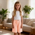thumbnail image 7 of OGLCCG Girls Plaid Bermuda Shorts Knee Length Wide Leg Shorts with Pockets Loose Casual Elastic Waist Summer Shorts 4-14 Years, 7 of 7