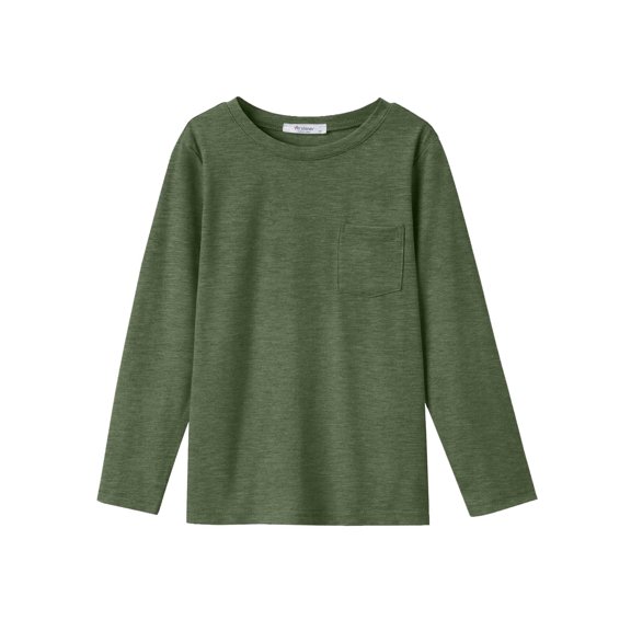 Arshiner Boys Long Sleeve Shirts Casual Crewneck T Shirt Solid Tees Tops with Chest Pocket