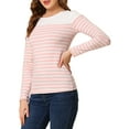 thumbnail image 4 of INSPIRE CHIC Blouse pour Femme à Rayures à Blocs de Couleur à Manches Longues T-Shirt Décontracté S Rose Blanc, 4 of 7