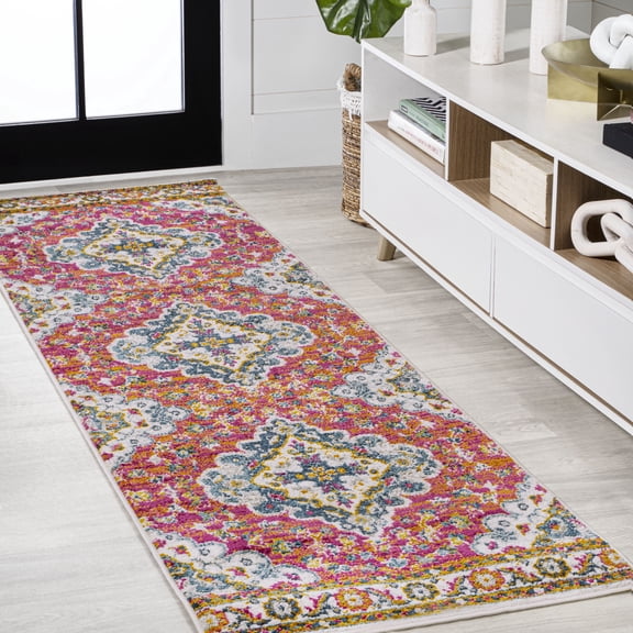 JONATHAN Y BOHEMIAN FLAIR 2 x 8 Runner Rug, Vintage Medallion - Fuchsia/White, BMF106C-28