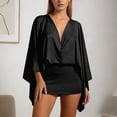 thumbnail image 2 of DHFJKG Summer Dresses For Women Casual Deep V Neck Solid Color 3/4 Flared Sleeve Slim Fit Bodycon Sexy Party Stylish Dresses, 2 of 6