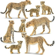 Toymany 8PCS Cheetah Figurines with Cheetah Cubs, Realistic Jungle Zoo Animals Figurines Family Set, Educational Toy Cake Toppers Christmas Birthday Gift for Kids
