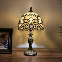 Tiffany Mini Table Lamp Gold Stained Glass Baroque Style Lavender Bedroom Living Room 8"W*15"H