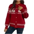 thumbnail image 2 of Womens Ugly Christmas Sweaters Crew Neck Long Sleeve Knitted Coat Button Down Christmas Print Knit Cardigan (Red S), 2 of 3