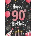 thumbnail image 3 of Black Background Happy 90th Birthday Banner with Balloons Party Hats and Presents Backdrop Party Supplies Photography Props Birthday Decoration Party Decorations, 3 of 7