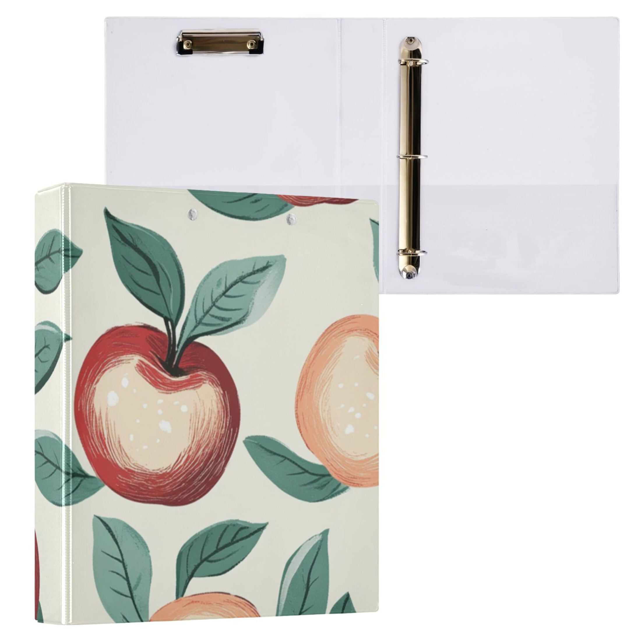 Red Yellow Apples 3 Ring Binders 1.5 inch Hardcover File Folders with Interior Pockets A4 Size Organizer for School Office Hospital