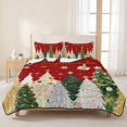 thumbnail image 3 of Quilts King Size Bedding Set, Red Christmas Lightweight Quilted Comforter, Gold Silver Green Pine Trees Snowflake Xmas Soft Reversible Bedspread Coverlet with Pillow Covers for All Season, 96" x 106", 3 of 9