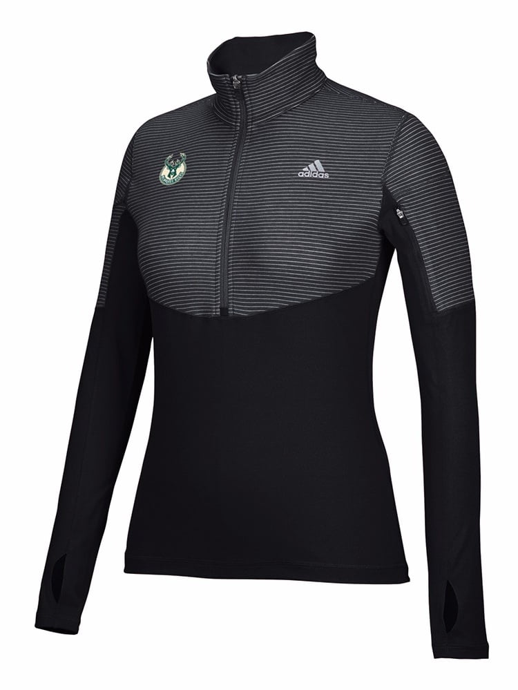 Milwaukee Bucks NBA Adidas Black Lightweight Climalite Performance Half Zip Team Logo Pullover Jacket For Women by Adidas