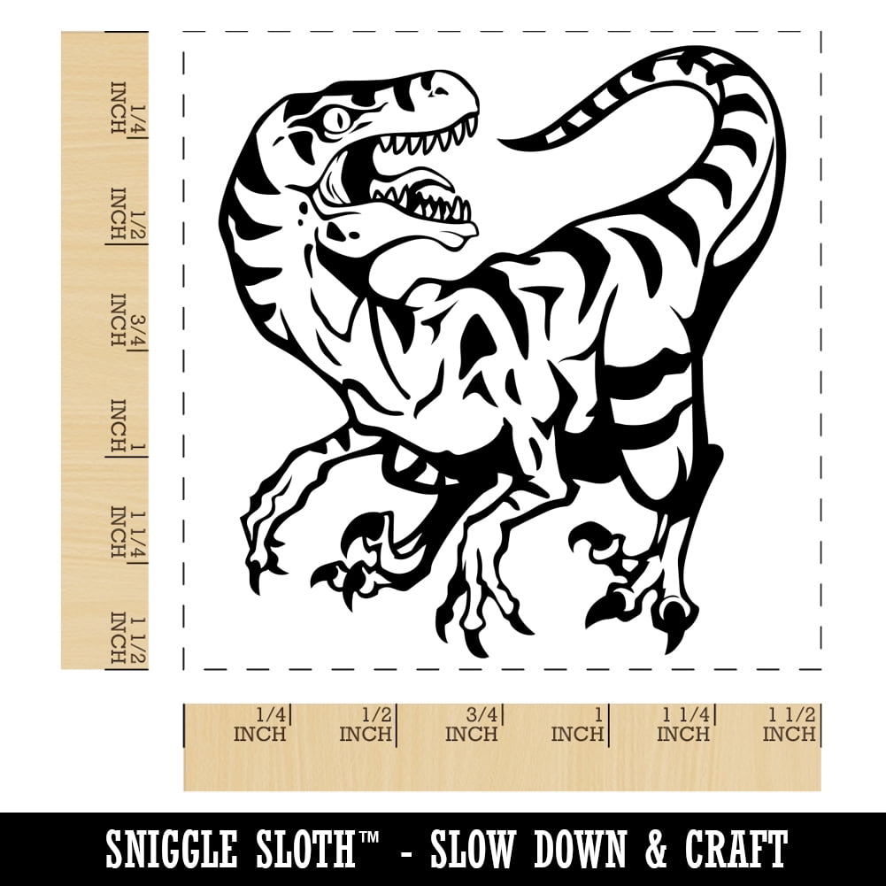 Striped Snarling Velociraptor Self-Inking Rubber Stamp Ink Stamper Black Ink 1 Inch Small