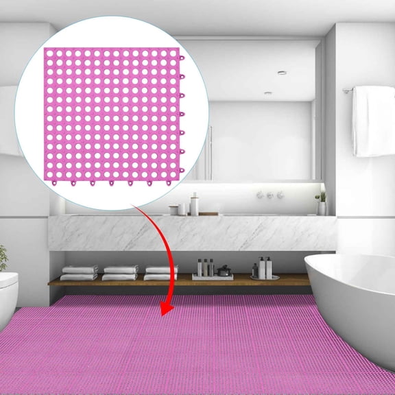 Kbndieu Splicing Cuttable Shower Mat Non-Slip Bath Mat for Tub and Shower Stall, Quick Dry Machine Washable Bathtub Mat with Drain Holes, Suction Cups for Stand Up Showers, Bathroom Essentials (Pink)