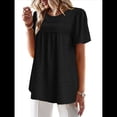 thumbnail image 2 of Blusas de Verano para Mujer, Cuello Redondo, Corta, Blusas Casuales de con Dobladillo de Encaje Fluido, Ropa de Moda 2025 Negro XL, 2 of 9