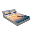 thumbnail image 2 of Ambesonne Nature Fitted Sheet & Pillow Sham Set, Sunset Abandoned Jetty, Full, Marigold Petrol Blue, 2 of 2