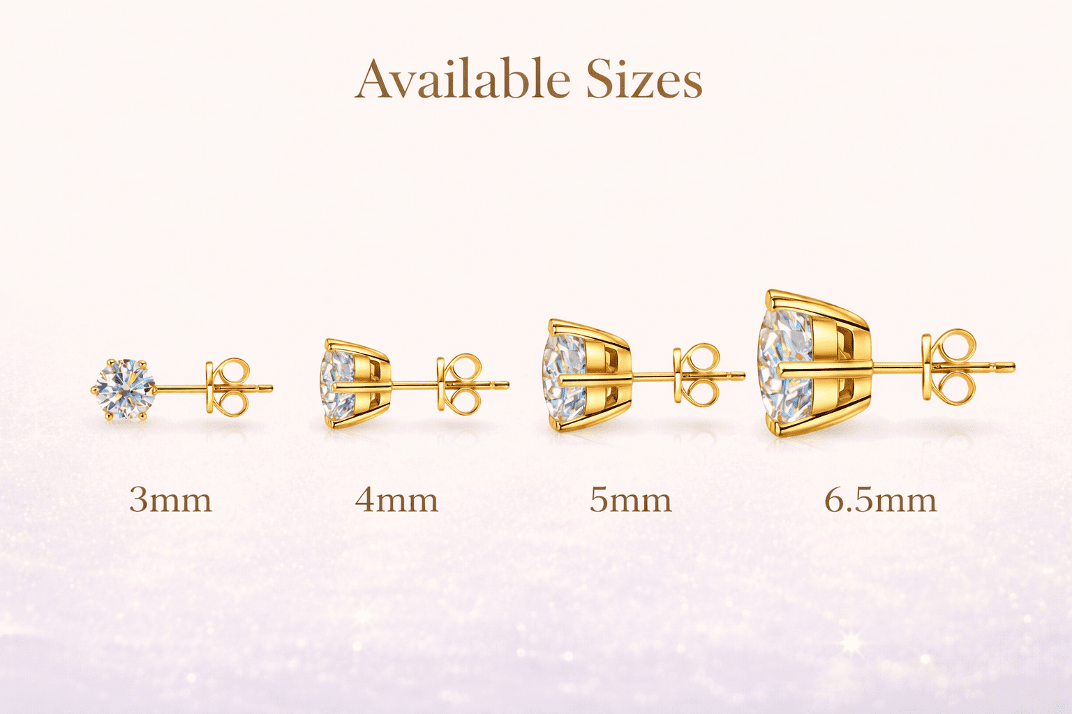 MOONELLE 3Ct Round Cut Moissanite Stud Earrings for Women, 925 Sterling Silver, Yellow Gold Plated