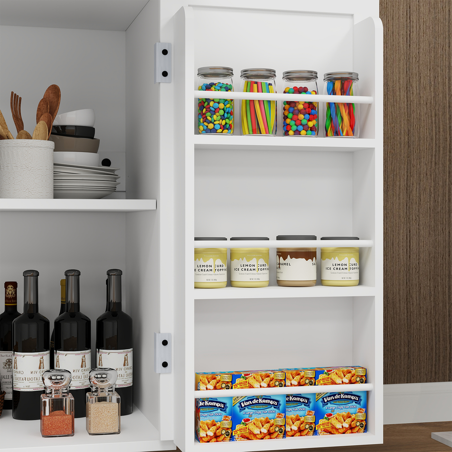 MDQMD Kitchen Carts on Wheels,Kitchen Island Cart with 1 Drawer & 2 Doors with Spice Rack & Towel Rack,Large Storage Cabinet White
